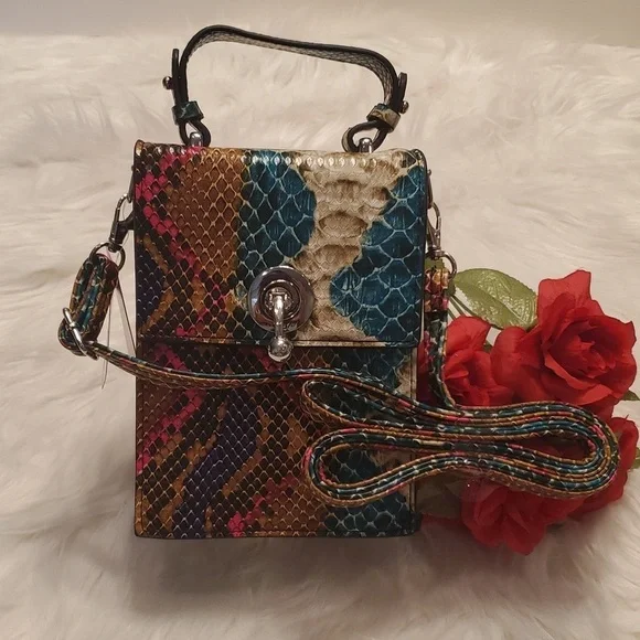 Kelly and Katie Snakeskin Blue Multicolor Faux Leather Cross Body Bag Wallet NWT - Picture 1 of 7
